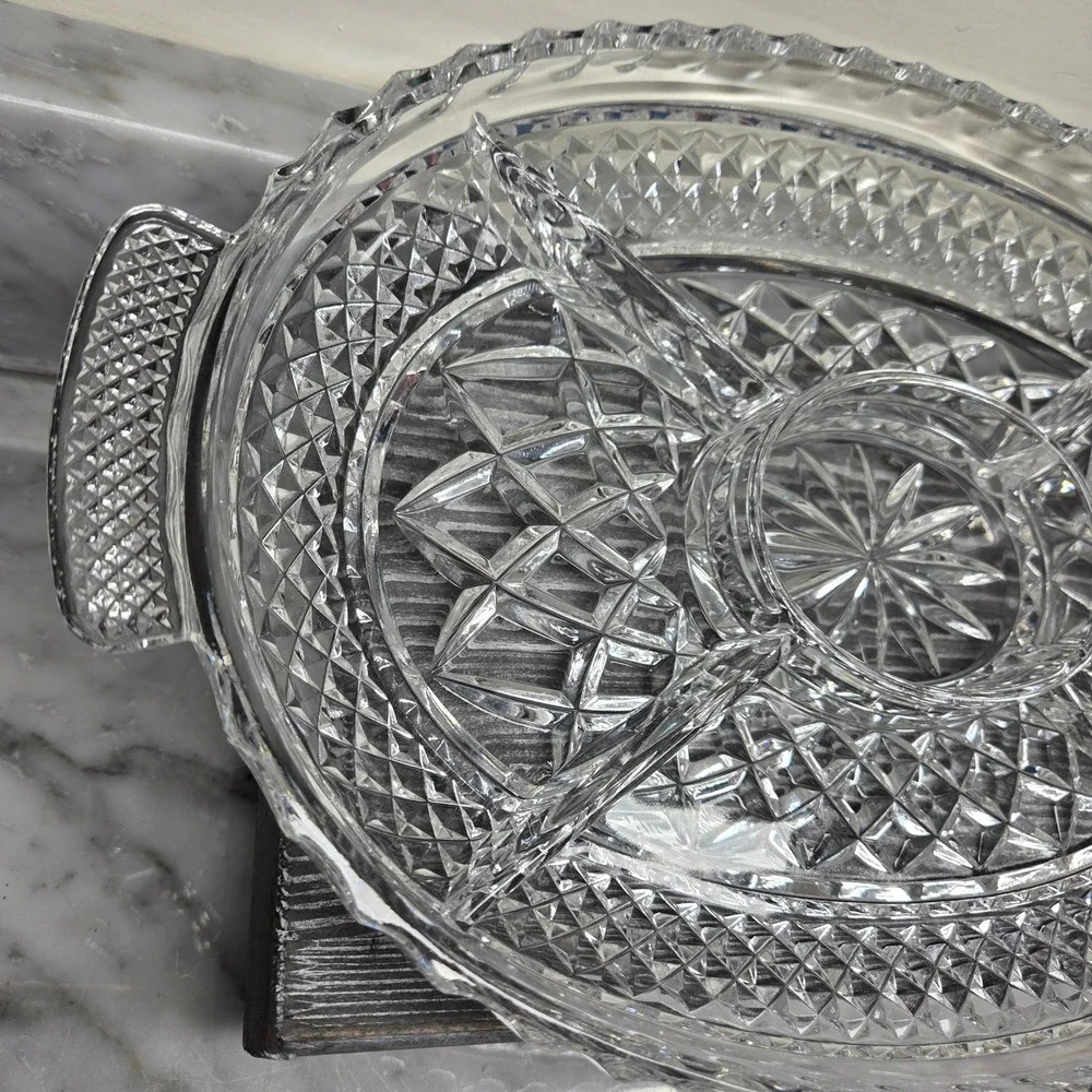 OLIVIA Fine Full Lead Glass Crystal Oval Relish Serving Dish Western Germany 14